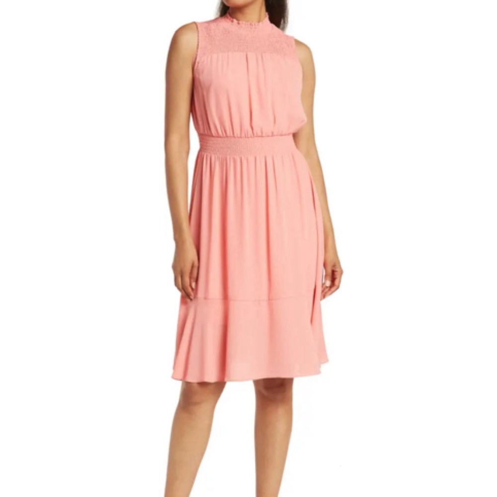 🔥 SALE NANETTE LEPORE Peach Smocked Neck Midi Dress Size 2